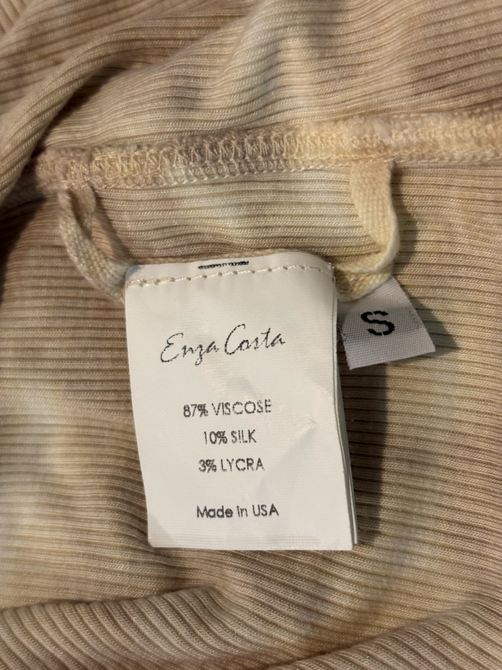 Enza Costa Cream Tan Tie Dye Silk Blend Ribbed Long Sleeve Top S - Picture 6 of 7